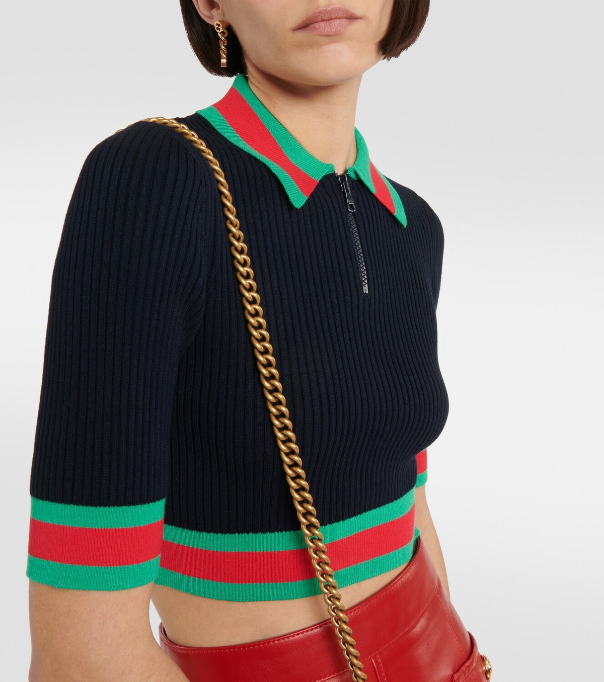 Gucci Ribbed-knit cropped polo shirt Gucci