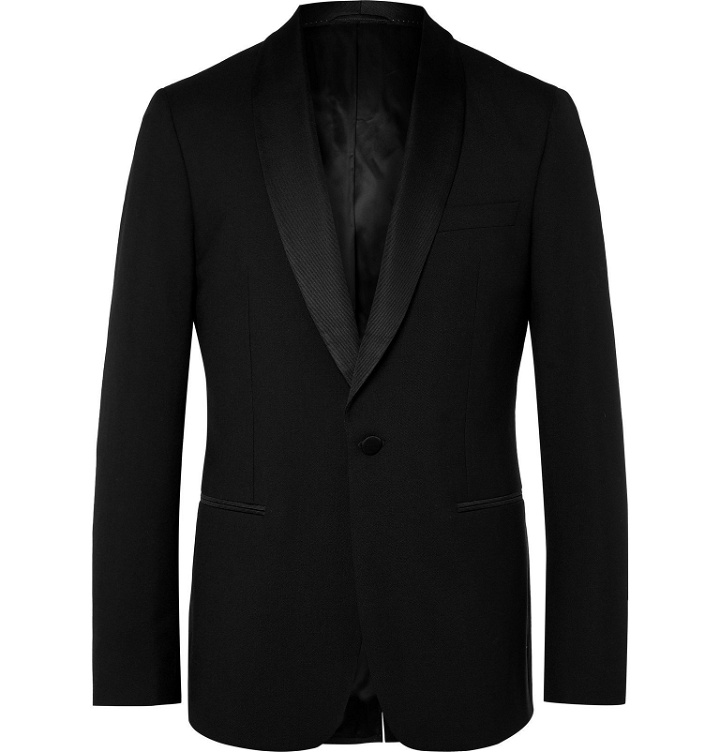 Photo: Mr P. - Black Slim-Fit Shawl-Collar Faille-Trimmed Virgin Wool Tuxedo Jacket - Black