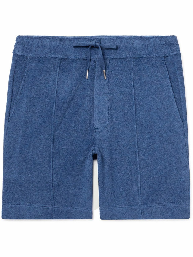 Photo: TOM FORD - Straight-Leg Cotton-Terry Drawstring Shorts - Blue