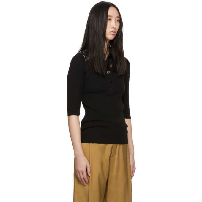 See by Chloe Black Knit Lace Polo See by Chloe