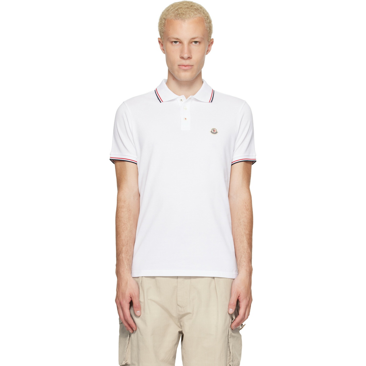 Moncler White Tricolor-Trimmed Cotton Piquet Polo