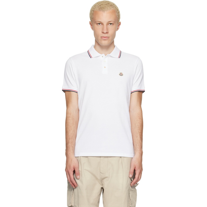 Photo: Moncler White Tricolor-Trimmed Cotton Piquet Polo