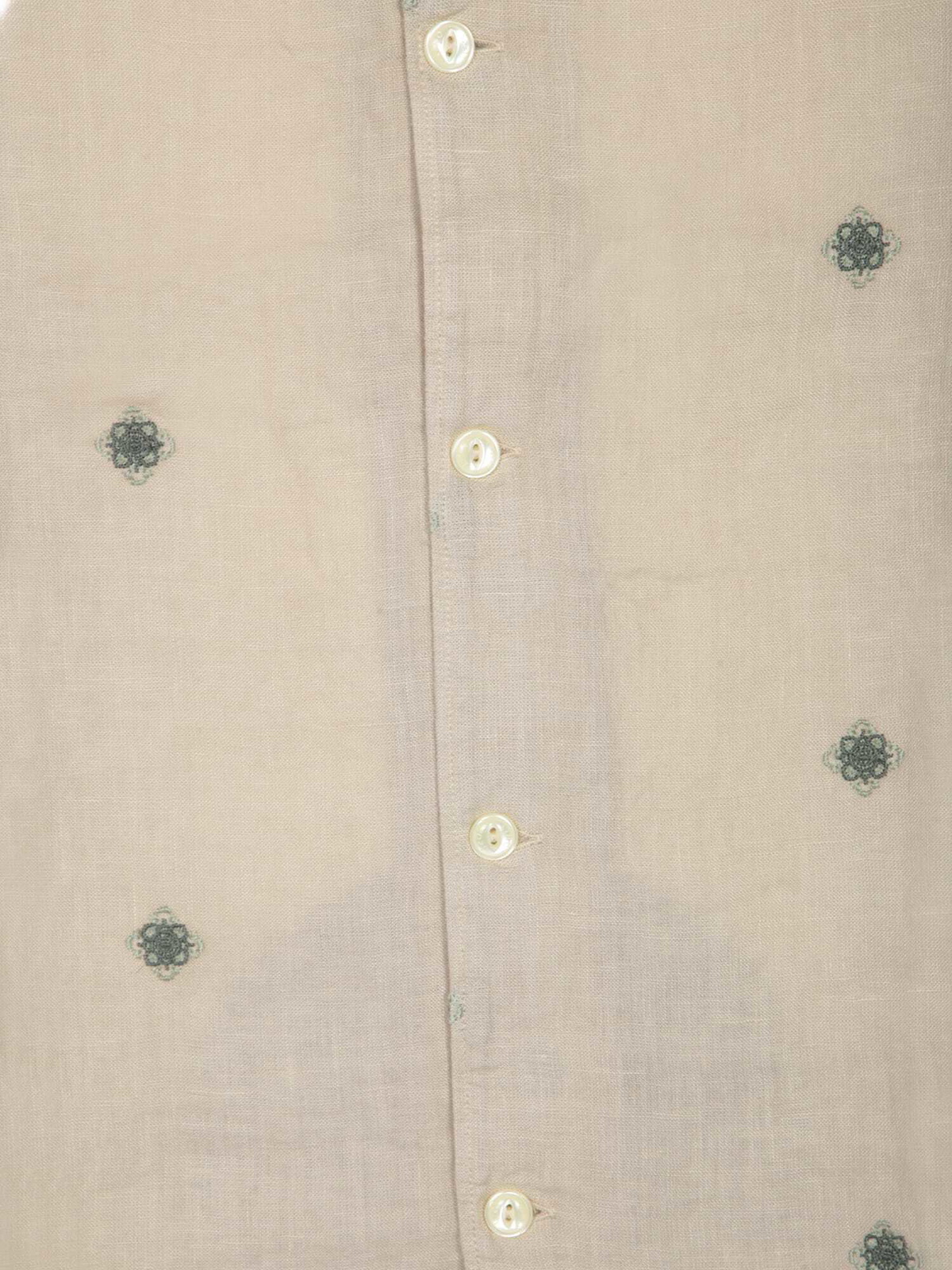 120% Lino Beige Linen Shirt With Green Embroidery