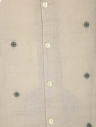 120% Lino Beige Linen Shirt With Green Embroidery