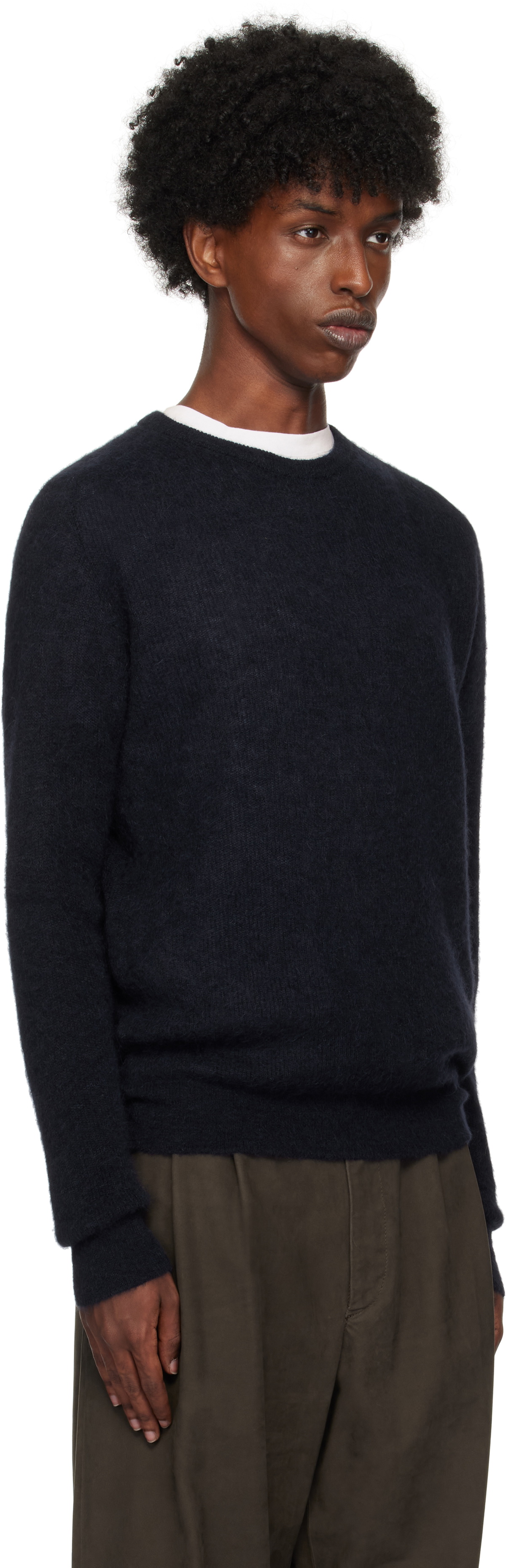 AURALEE Navy Baby Suri Alpaca Sheer Knit Sweater Auralee