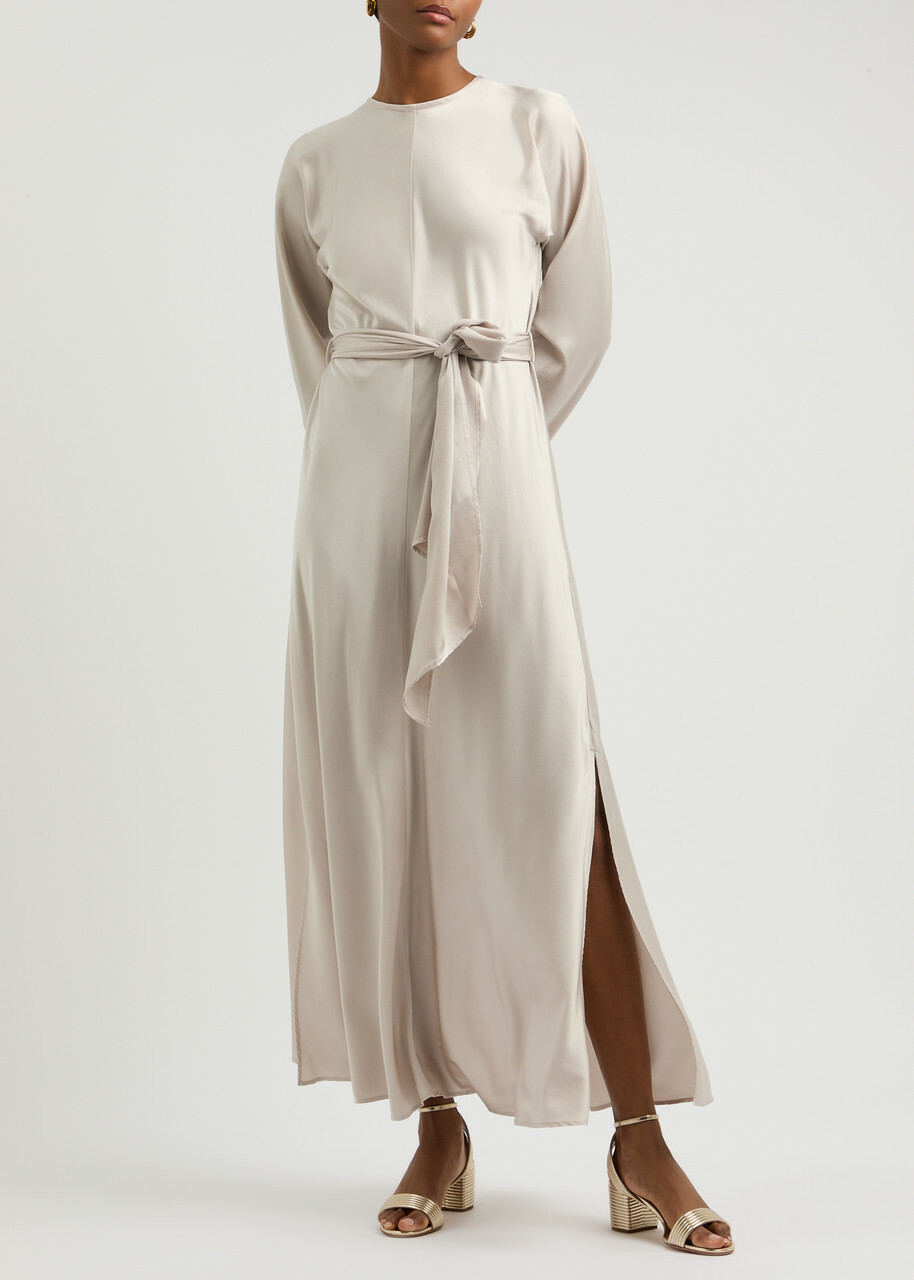 Forte_forte Belted Stretch-silk Satin Maxi Dress Pearl