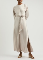 Forte_forte Belted Stretch-silk Satin Maxi Dress Pearl