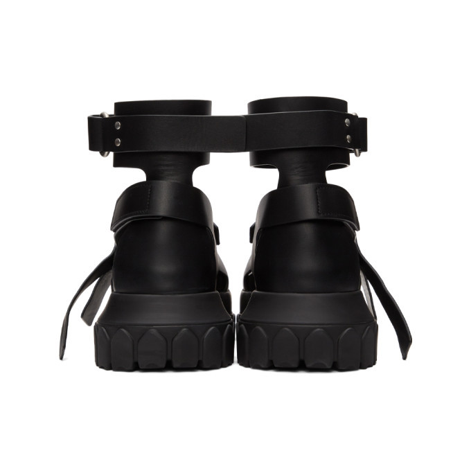 【Rick Owens】トラクター レザーストラップサンダル ブラック 42 Rick Owens Black Ankle Strap Tractor Sandals Rick Owens