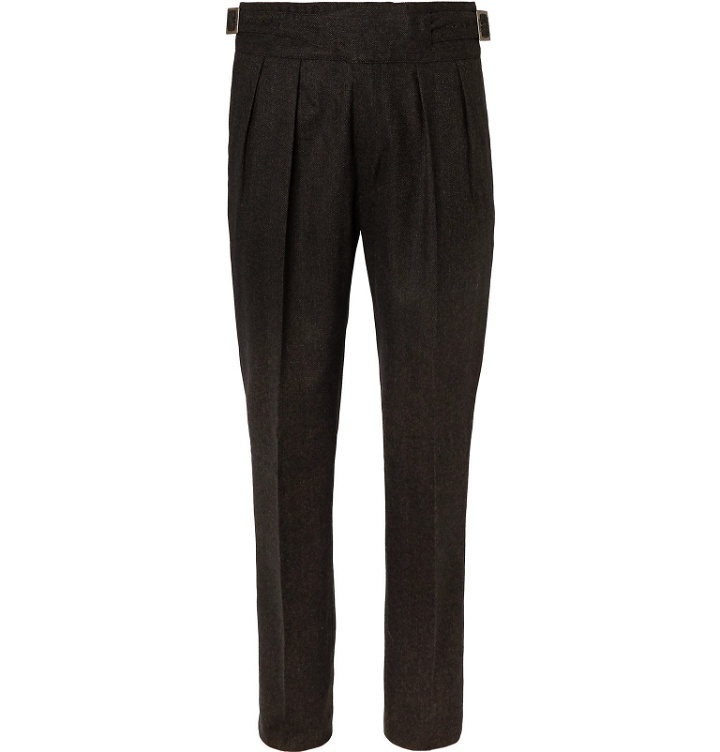 Photo: Rubinacci - Manny Navy Tapered Pleated Stretch-Virgin Wool Twill Trousers - Brown