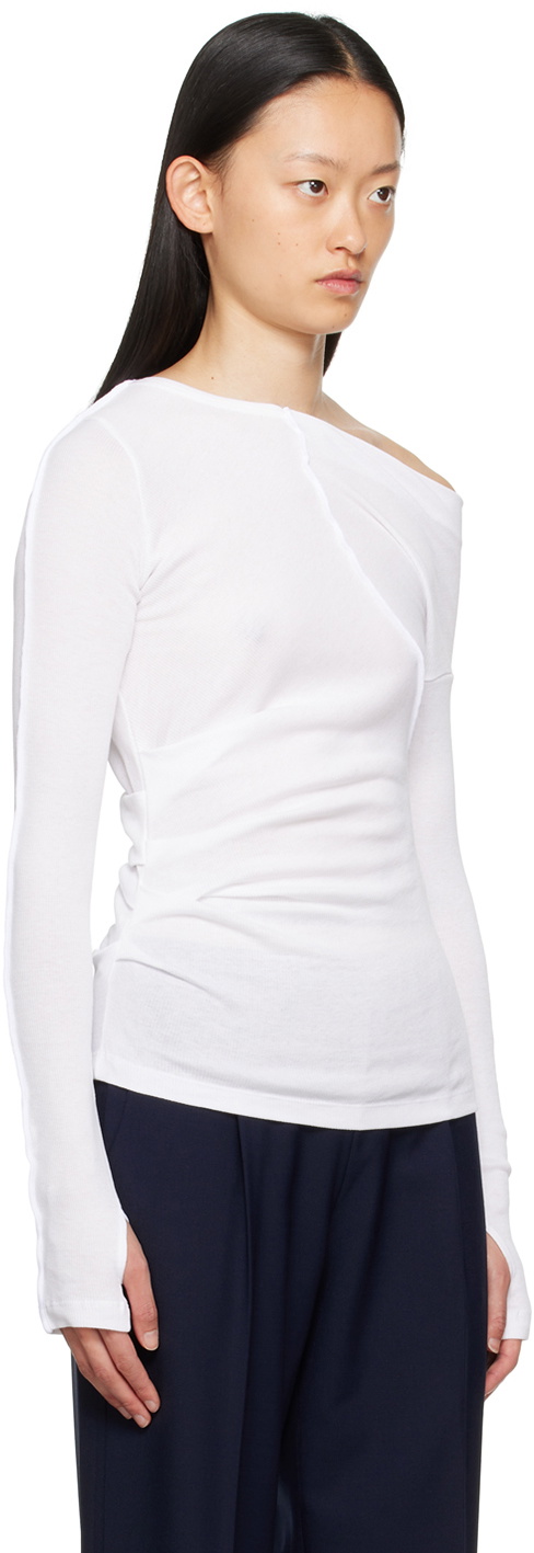 Helmut Lang White Asymmetric Long Sleeve T-Shirt Helmut Lang
