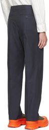 Alexander McQueen Navy Gabardine Paneled Cropped Trousers