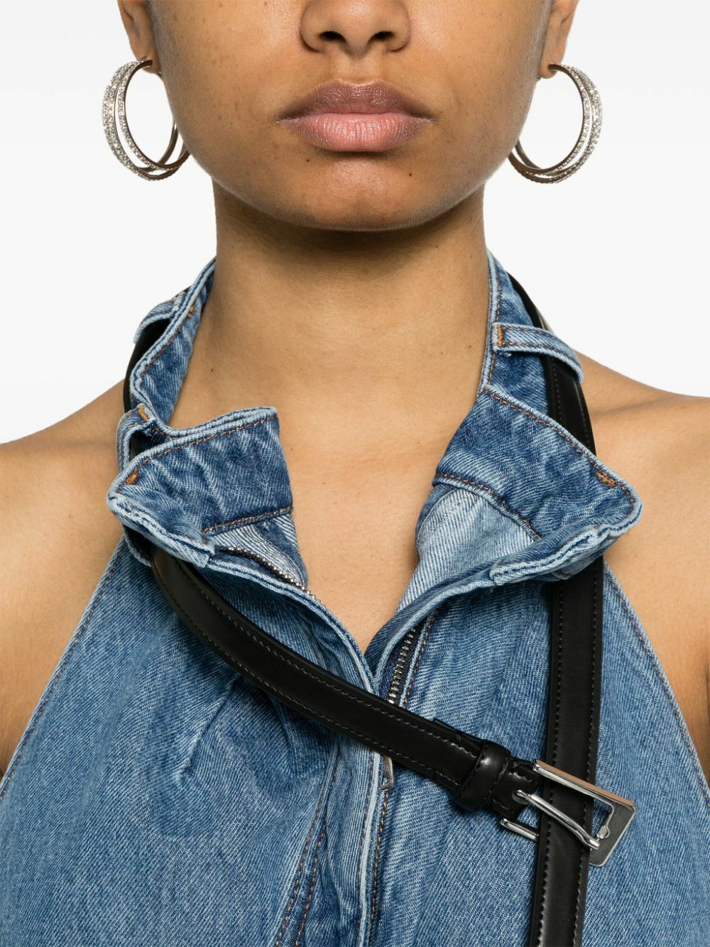 coperni denim dress Coperni Blue Asymmetric Flower Mini Denim Dress