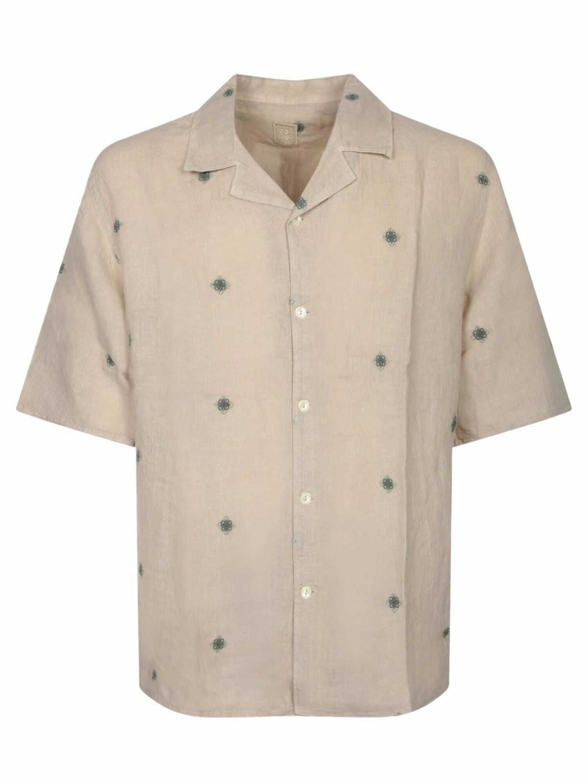 120% Lino Beige Linen Shirt With Green Embroidery