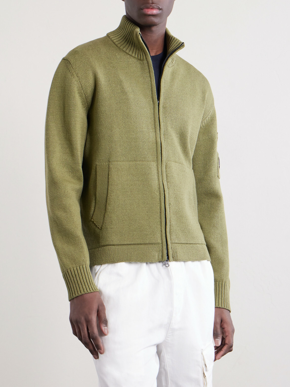 C.P. Company - Logo-Appliquéd Knitted Cotton Zip-Up Cardigan - Green
