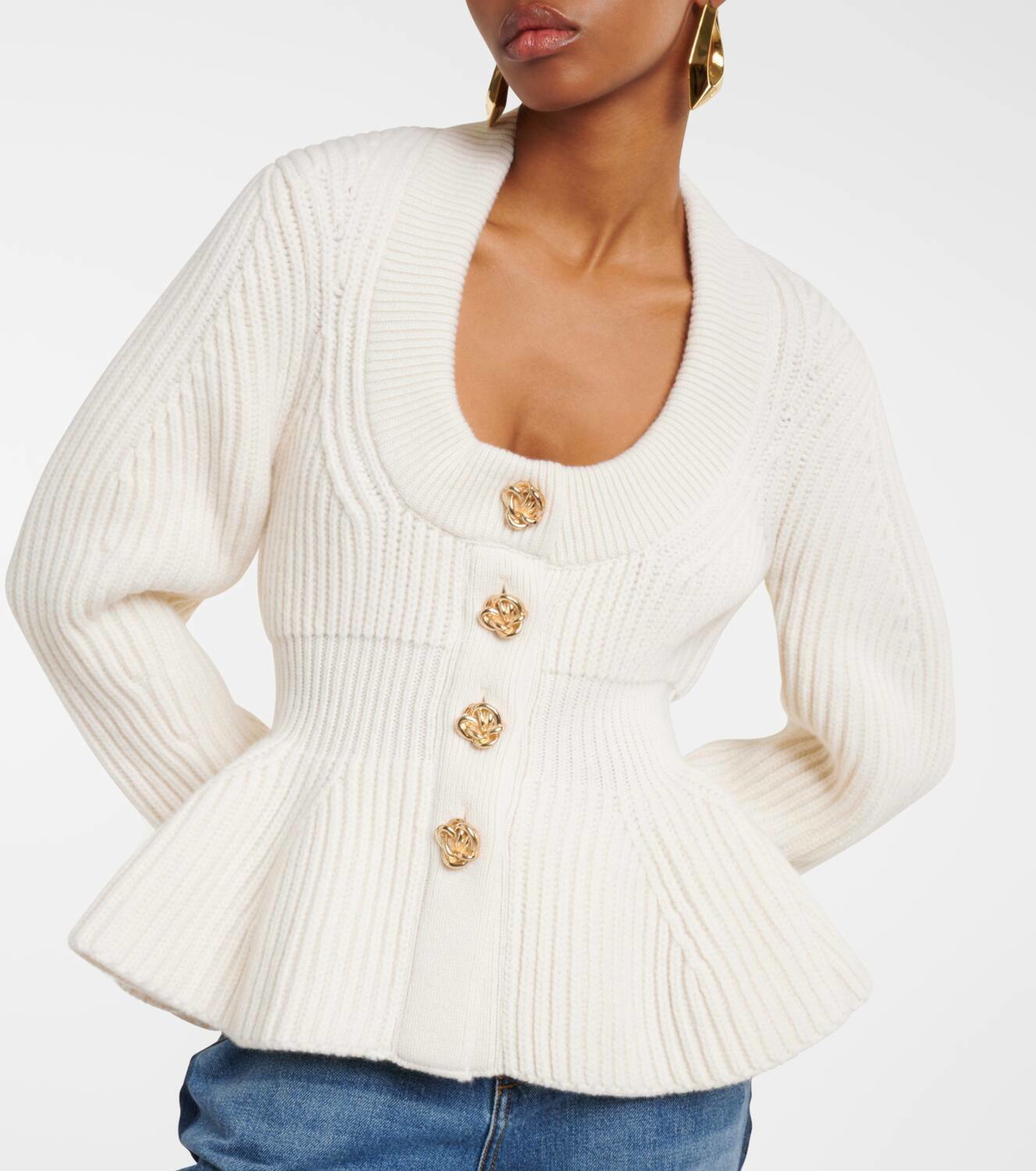 Alexander McQueen Peplum wool and cashmere cardigan