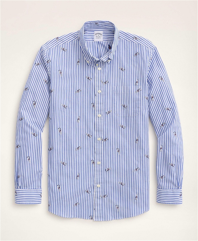 Photo: Brooks Brothers Men's Regent Regular-Fit Sport Shirt, Jacquard Sneaker Stripe | Blue