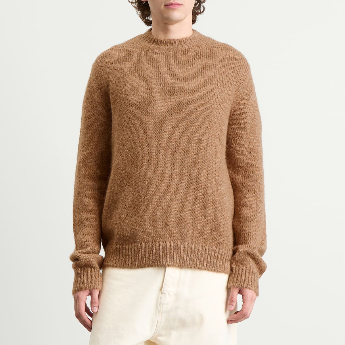 Jil Sander Men's Alpaca Crew Knit in Medium Beige Jil Sander