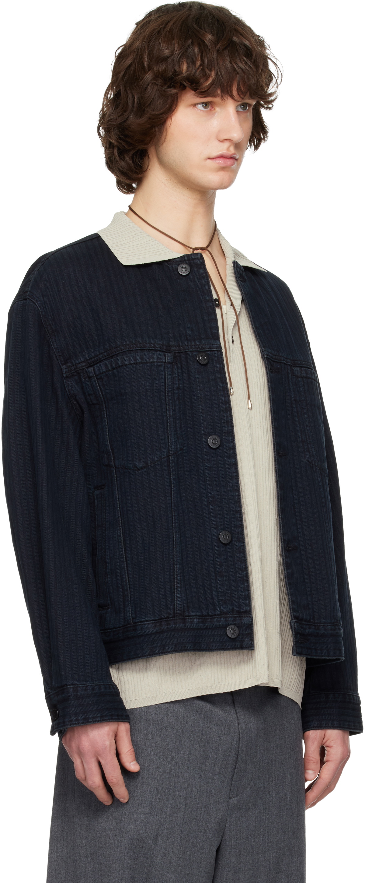 Solid Homme Black Collarless Denim Trucker Jacket