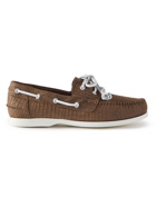 Manolo Blahnik - Sidmouth Croc-Effect Nubuck Boat Shoes - Brown