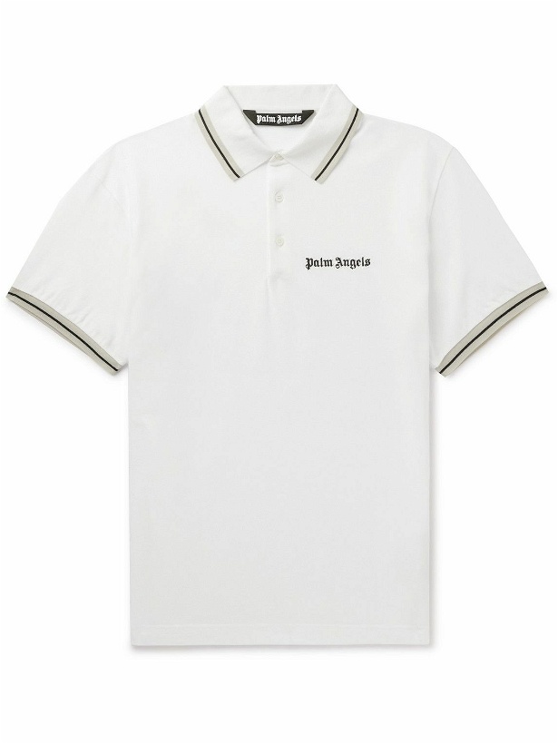 Photo: Palm Angels - Contrast-Tipped Logo-Embroidered Cotton-Piqué Polo Shirt - White