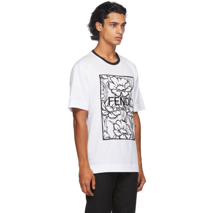 Fendi White Joshua Vides Edition Floral T-Shirt Fendi