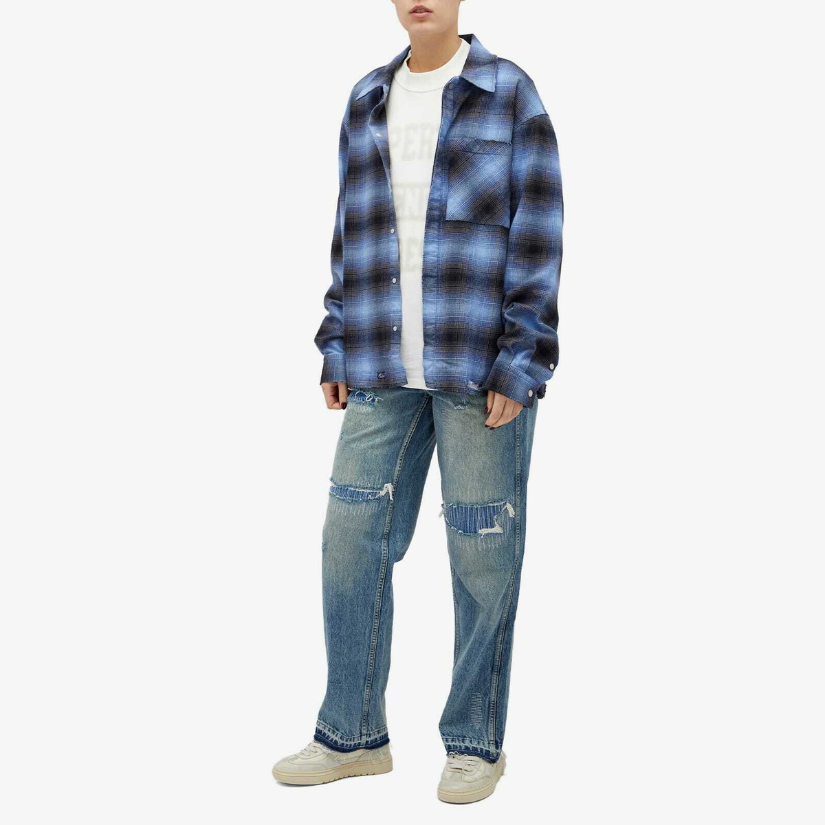 END. x Represent R3 Baggy Destroyer Denim in Mechanical Blue
