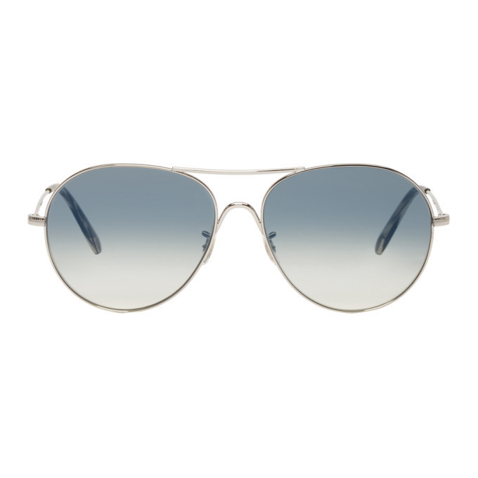 Photo: Oliver Peoples Silver and Blue Rockmore Aviator Sunglasses