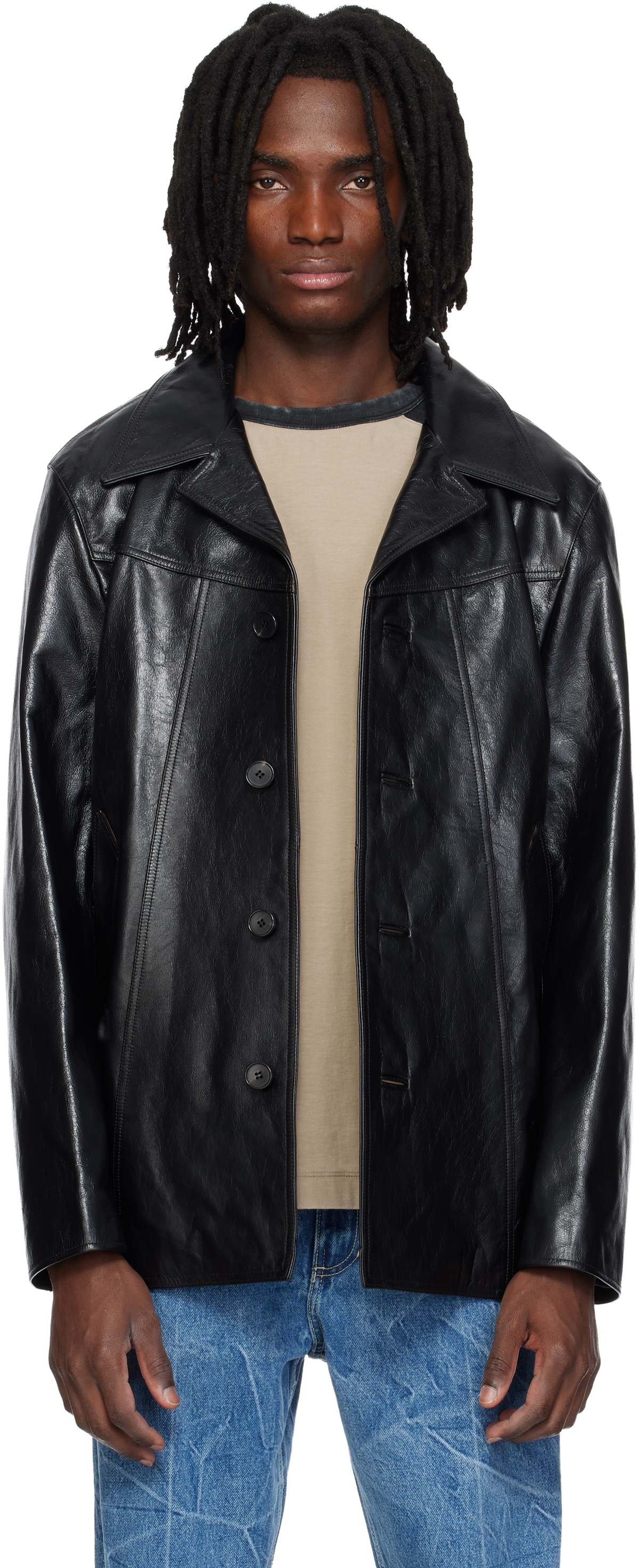 MMIC Black Boulevard Leather Coat