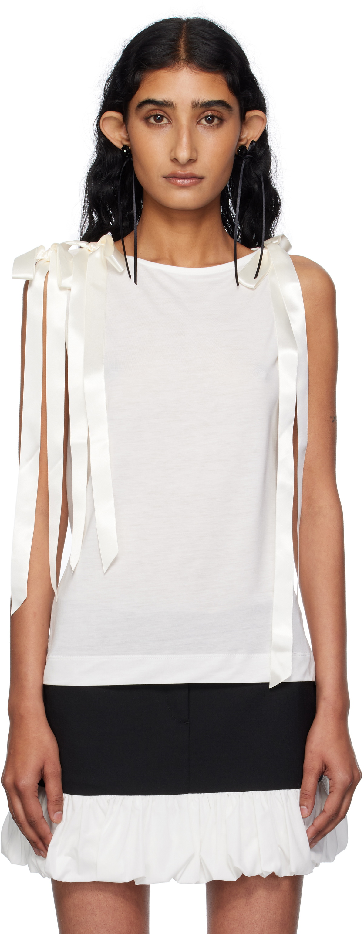 Simone Rocha Off-White Bow Ribbon Tail Tank Top
