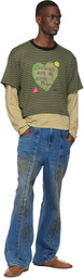 Andersson Bell Khaki Essential Heart Message Stripe Layered LS T-shirt
