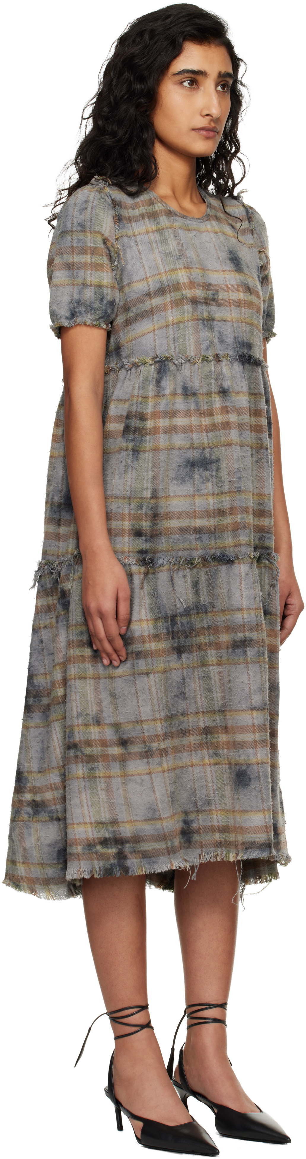 R13 Blue Shredded Relaxed Midi Dress