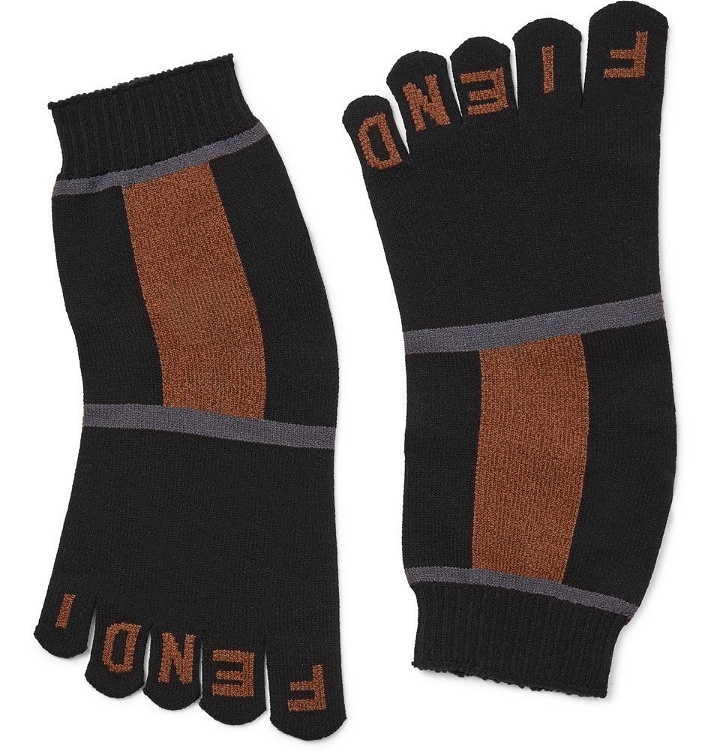 Photo: Fendi - Logo-Intarsia Colour-Block Stretch-Knit Socks - Black