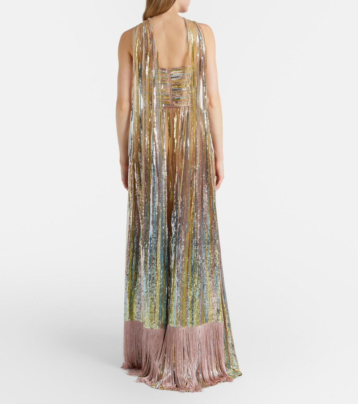 Elie Saab Scarf-detail sequined gown