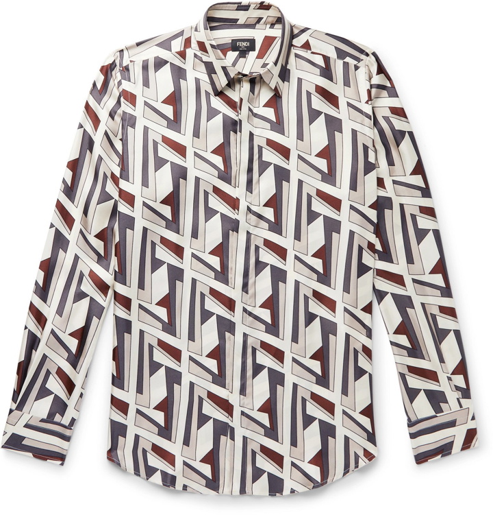Photo: Fendi - Logo-Print Silk-Twill Shirt - Neutrals