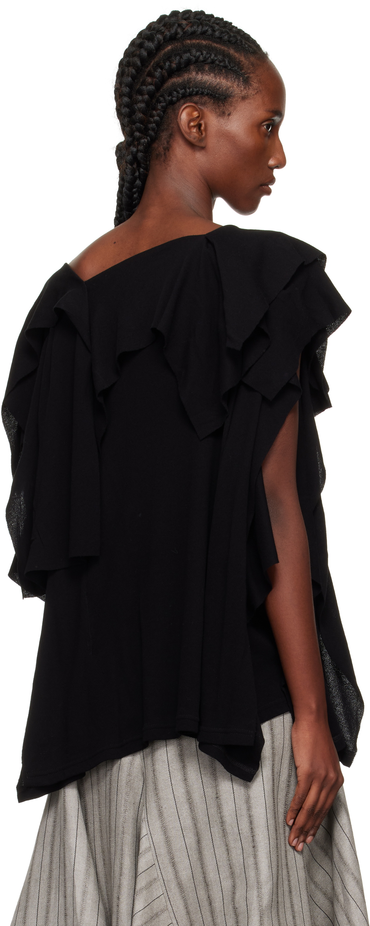 YOHJI YAMAMOTO Black High Twisted Crepe & Interlock Draped T-shirt