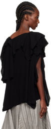 YOHJI YAMAMOTO Black High Twisted Crepe & Interlock Draped T-shirt