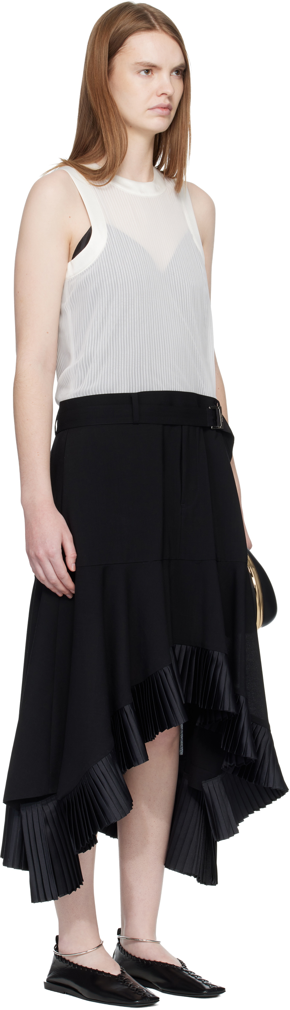 sacai Black & Off-White Suiting Satin Midi Dress