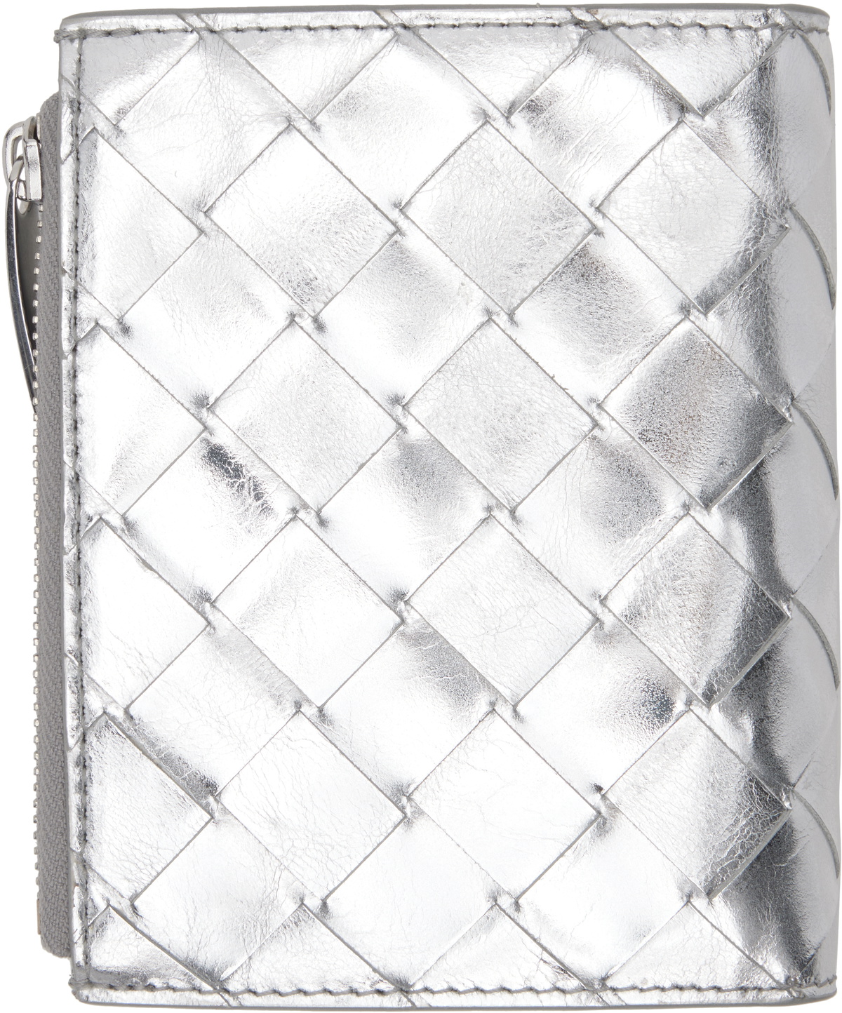 Bottega Veneta Silver Intrecciato Small Bi-Fold Wallet