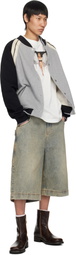 Palm Angels Gray Curved Logo Varsity Bomber Jacket