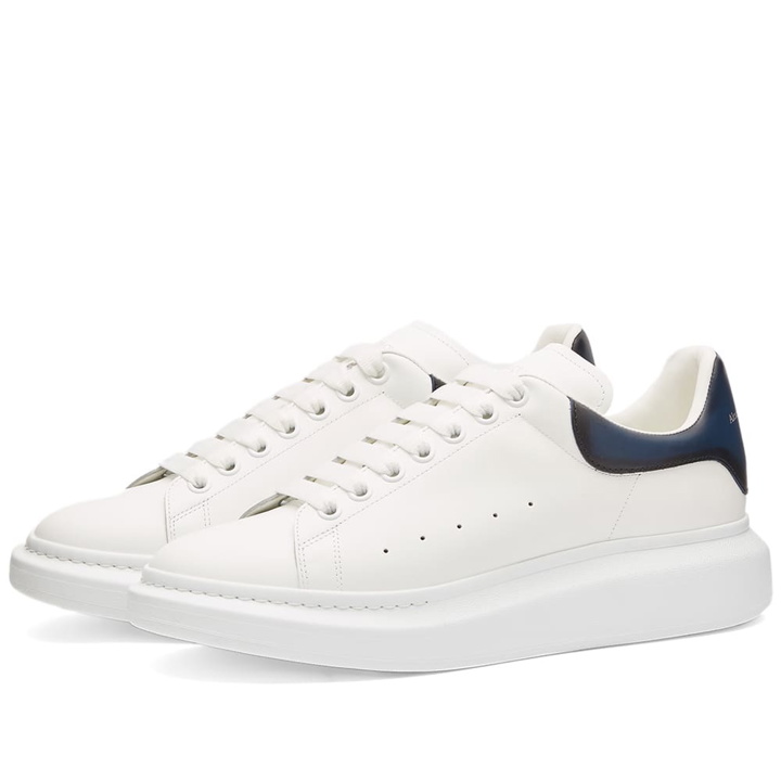 Photo: Alexander McQueen Men's Burnished Heel Tab Wedge Sole Sneakers in White/Anthracite