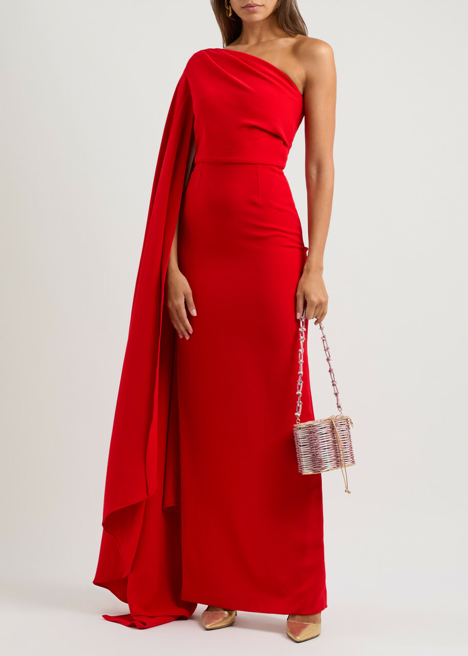 Solace London Daria Draped One-shoulder Maxi Dress Red