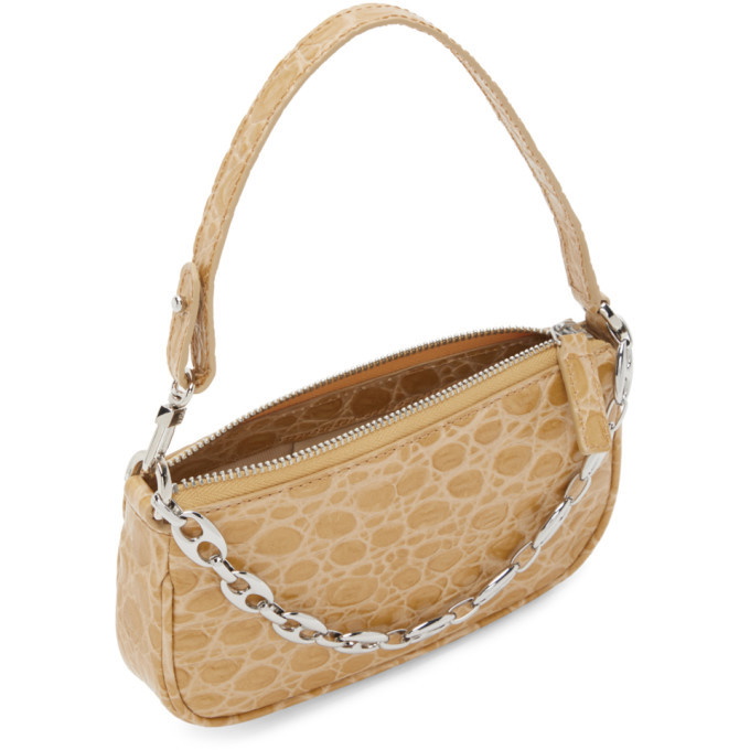 BY FAR Beige Croc Mini Rachel Bag By Far