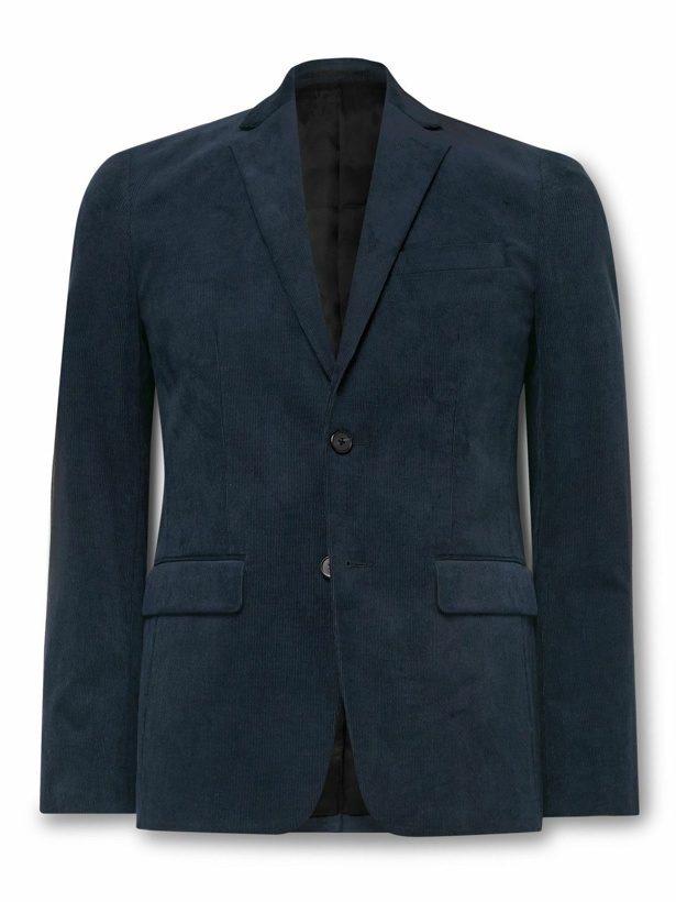 Photo: Theory - Morton Suede-Trimmed Cotton-Blend Corduroy Suit Jacket - Blue