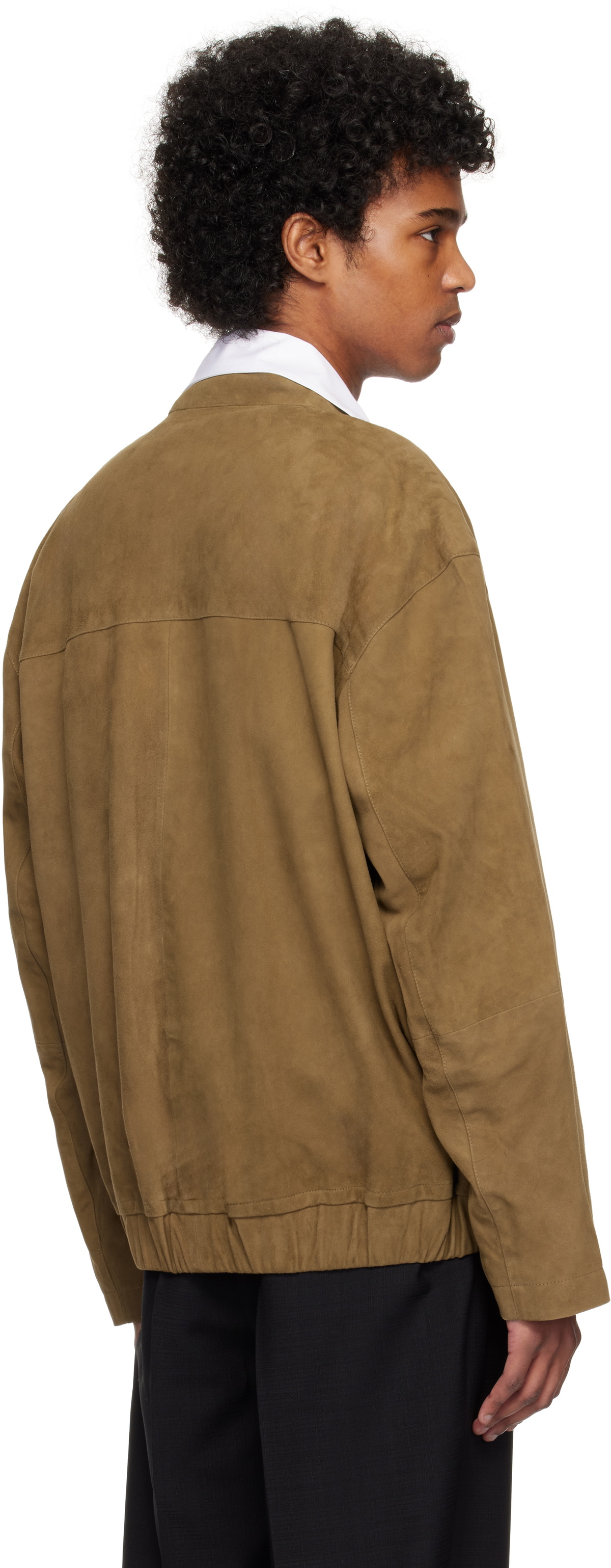 Róhe Brown Zip Suede Bomber Jacket