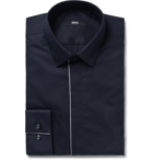 Hugo Boss - Midnight-Blue Ivan Slim-Fit Piped Cotton-Poplin Tuxedo Shirt - Midnight blue