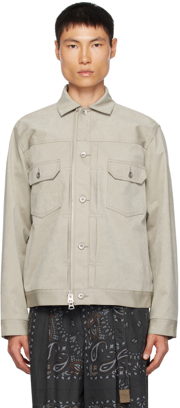 Photo: sacai Beige Zip Faux-Suede Jacket