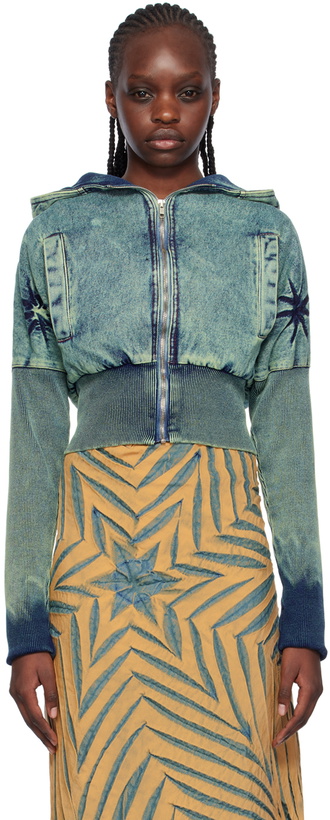 Photo: Masha Popova Blue Puffed Denim Bomber Jacket