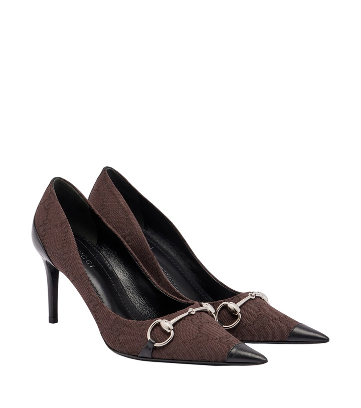 Photo: Gucci Donna GG canvas leather-trimmed pumps