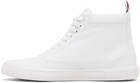 Thom Browne White Vitello Calf Leather High Top Heritage Sneakers