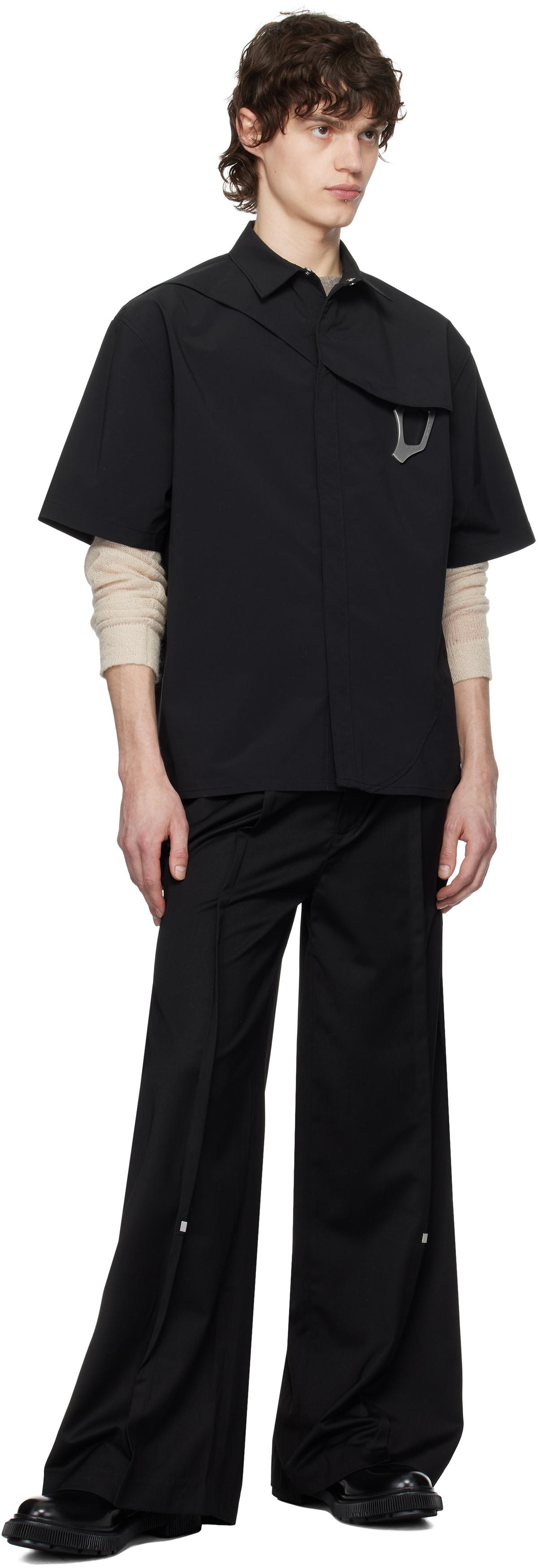 C2H4 Black Tortuosity Shaped Wide-Leg Trousers